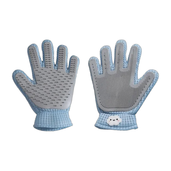 Pet grooming glove, silicone-tip side and fabric deshedding side