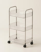3-Tier rolling storage cart, steel frame with three clear ribbed trays
