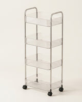 4-Tier rolling storage cart, steel frame with four clear ribbed trays